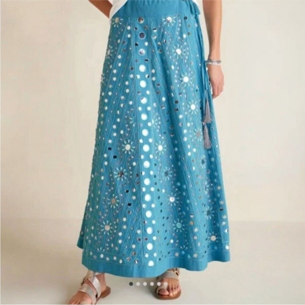Soft Surroundings Preciosa Maxi Skirt Embroidered Beaded Boho Floral Blue PM - Picture 16 of 16